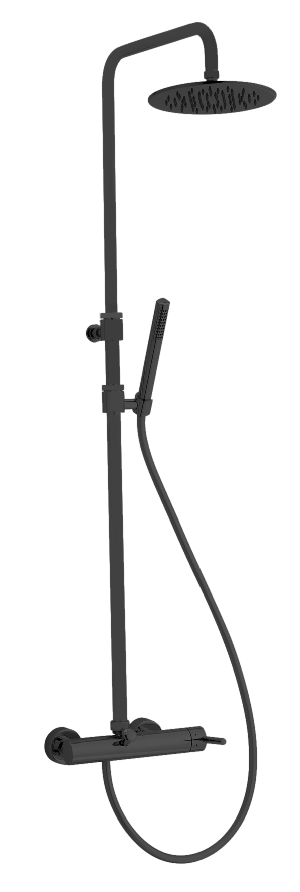 Complete column shower with external shower mixer integrated diverter, mat black