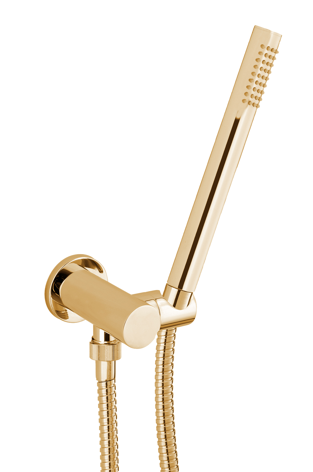 Wall water outlet with support,
flexible and brass hand shower, gold