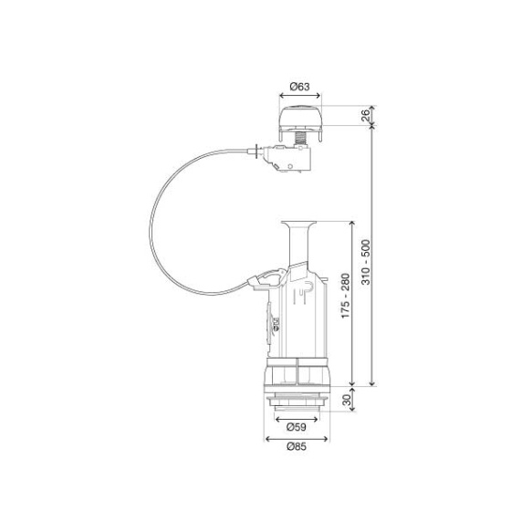 OLI loputusklapp kaabliga 2-süsteemne