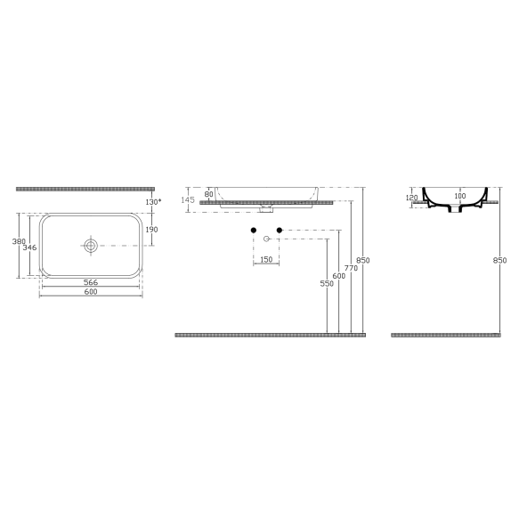 valamu töötasapinnale Sott Aqua 60x38 cm, valge