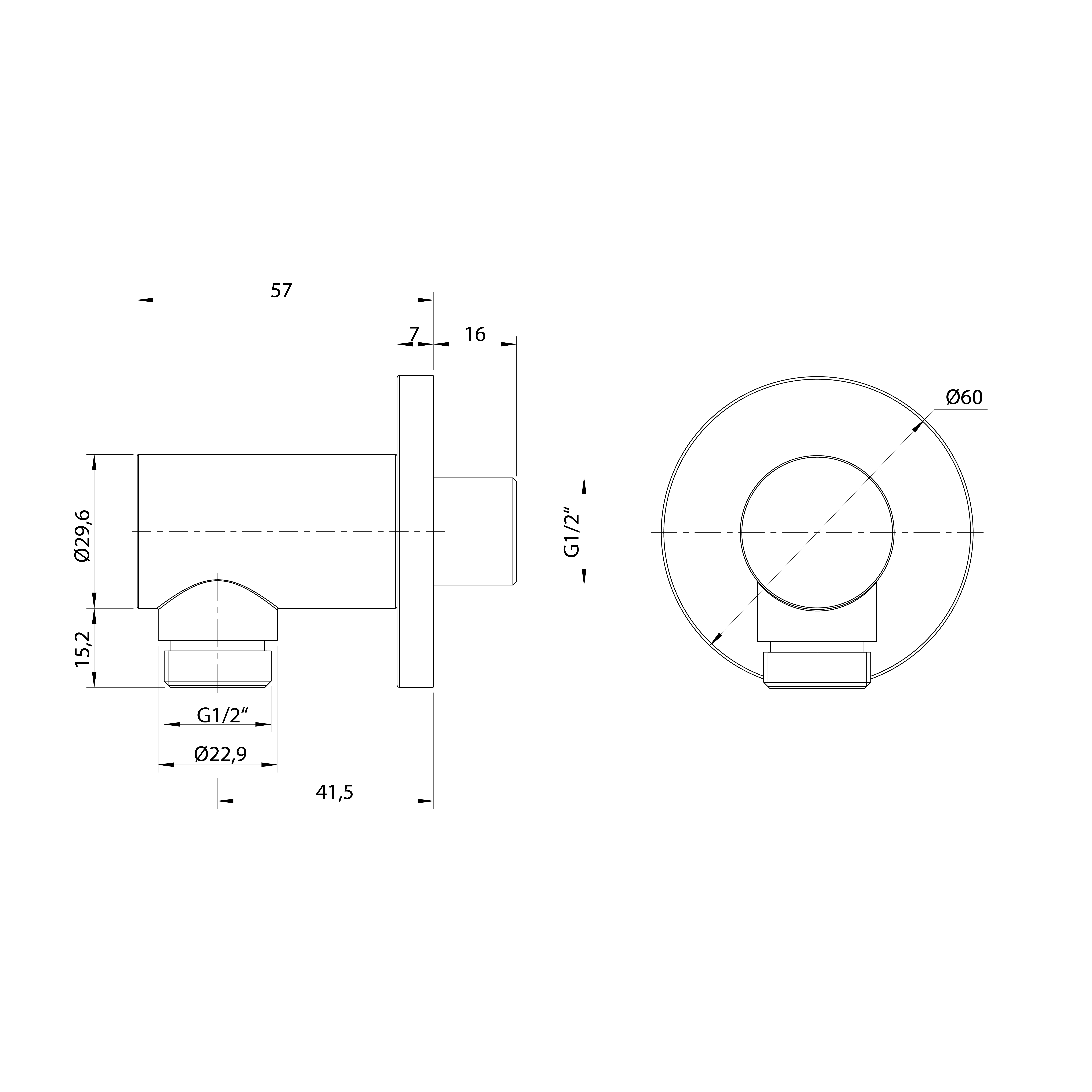 ümar dušivooliku vee väljavõtt seinast, matt must