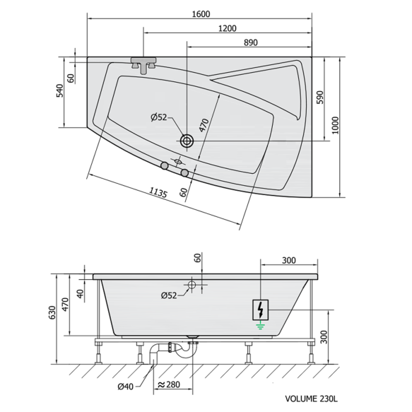 massaaživann  EVIA R  160x100x47cm,  Active Hydro-Air,  kroom