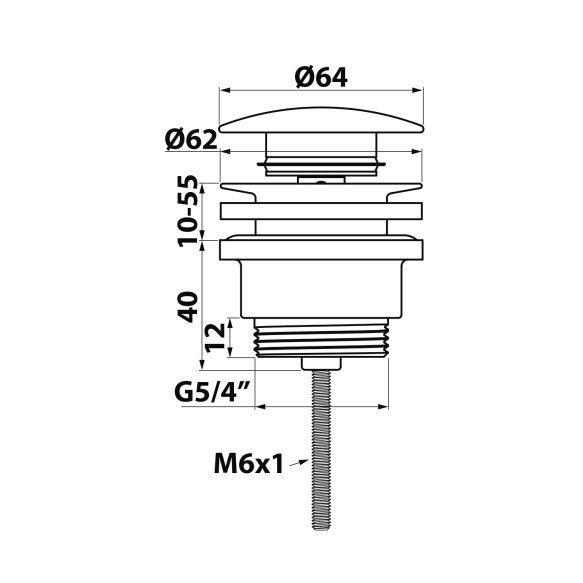 suletav põhjaklapp 5/4´´ (H) 10-55 mm, kroom