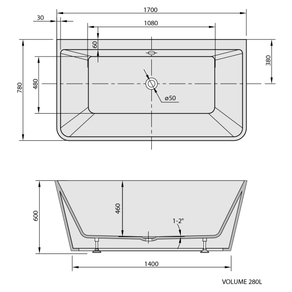 vann Liberta D 170x78x60 cm, valge