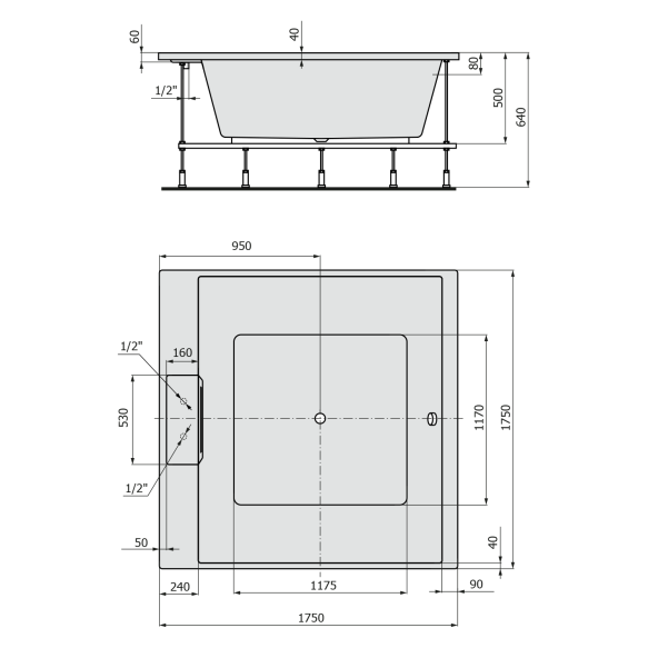 vann Came Falls tugiraamiga, 175x175x50 cm, valge