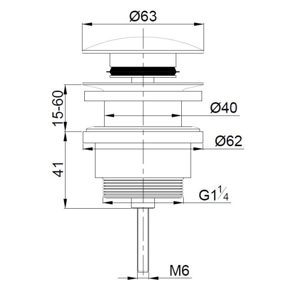 põhjaklapp klik-klak Cadans, harjatud messing 1 1/4´´, ülevooluga valamutele
