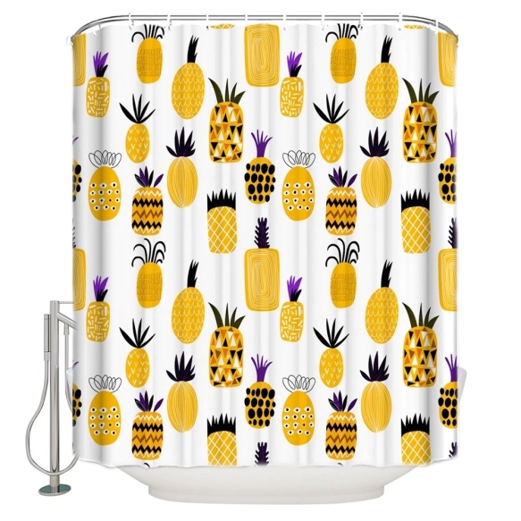 tekstiili suihkuverho Pineapples 183x200 cm + suihkuverhon rengassetti