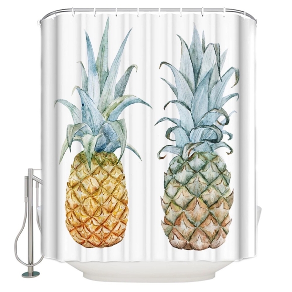 tekstiili suihkuverho Pineapples 2, 183x200 cm + suihkuverhon rengassetti
