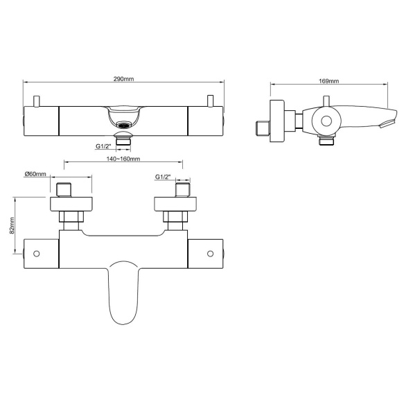 termostaat vannisegisti Caral, matt must