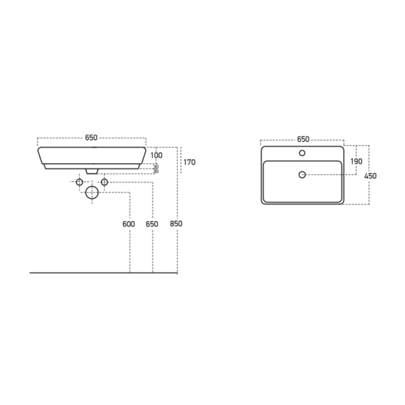 (pool)süvistatav valamu Savana 65x17x46 cm