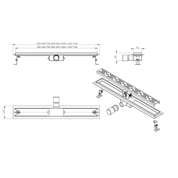 roostevaba duširennikomplekt 70 cm