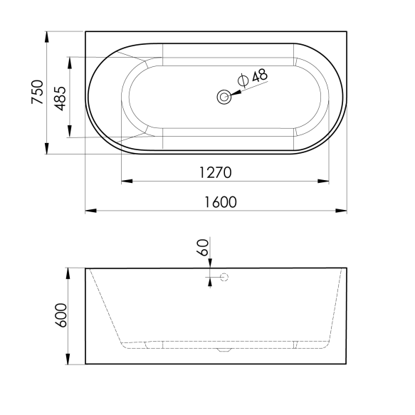 monoliitvann ASTRA DL 160x75x60cm, valge