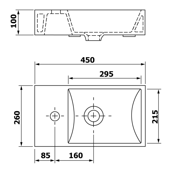 valamu Minos 45x26 cm, valge, vasak