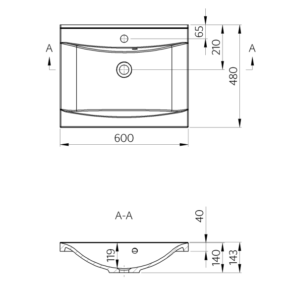 kivimassist mööblivalamu Luciola 60x48 cm, valge