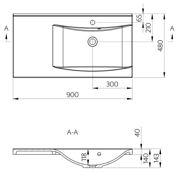 kivimassist mööblivalamu Luciola 90x48 cm, valge/parem