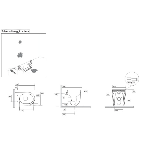 rimless põrandale paigaldatav pott Nolita, matt beež