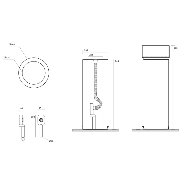 eraldiseisev valamu Oke, äravool põrandasse, must matt