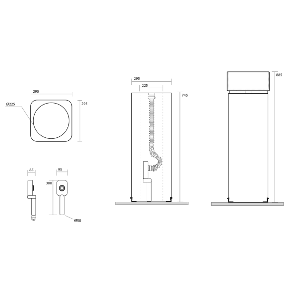 eraldiseisev valamu Hako, äravool põrandasse, must matt