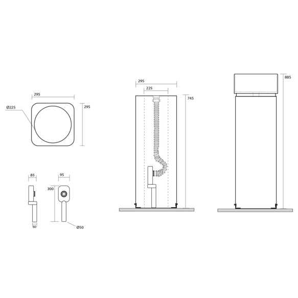 eraldiseisev valamu Hako 30x30, äravool põrandasse, matt ferro