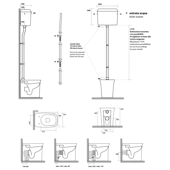 põrandapealne wc pott New Yorker seinapealse loputuspaagiga ühendamiseks, valge