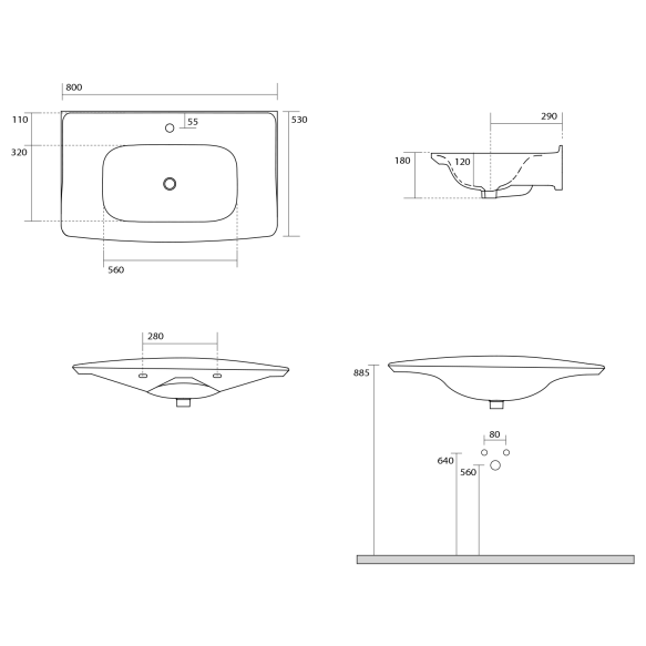 valamu New Yorker 80x53 cm, valge