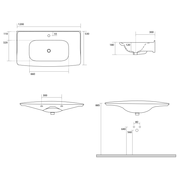 valamu New Yorker 120x53 cm, valge