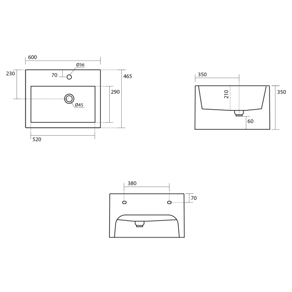 valamu Kanaal 60x46.5 cm, must matt