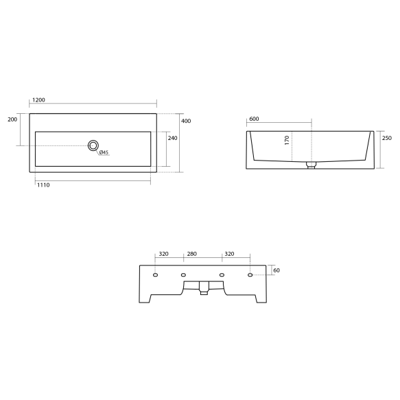 valamu Kanaal 120x46.5 cm, valge