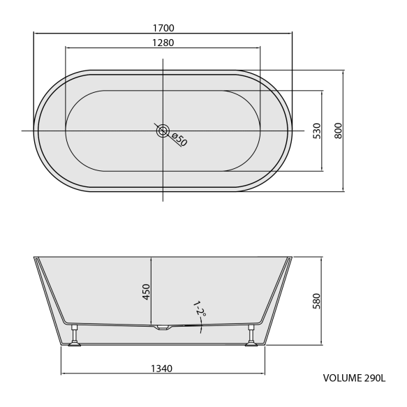vann Azra 170x80x58 cm, valge