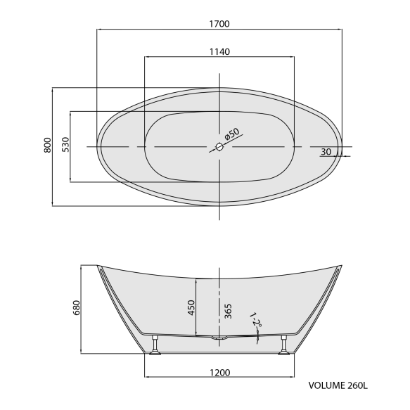vann Avila 170x80x68 cm, valge