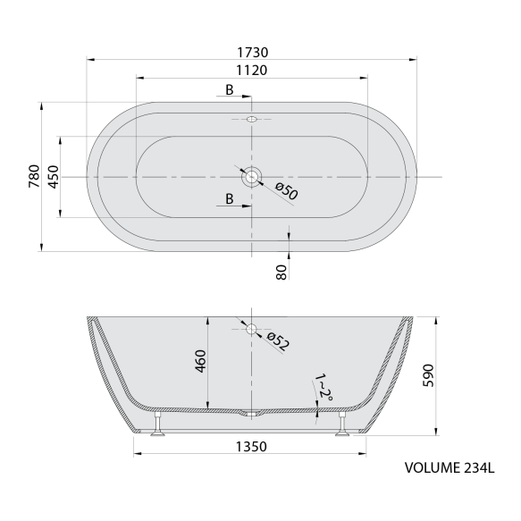 vann Samira 173x78x59 cm, valge