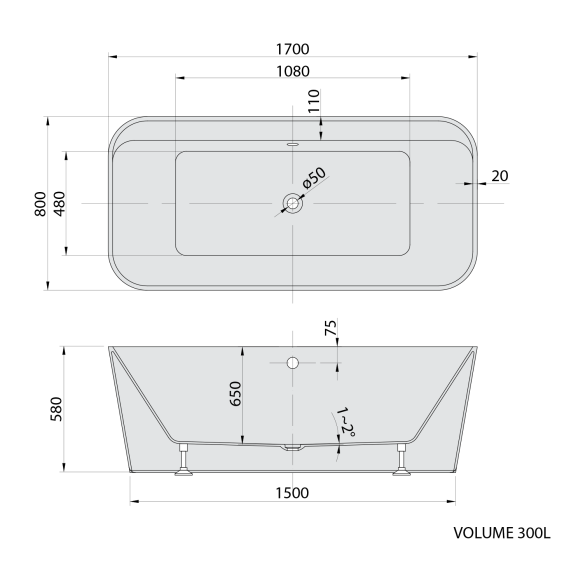 vann Zary 170x80x58 cm, valge