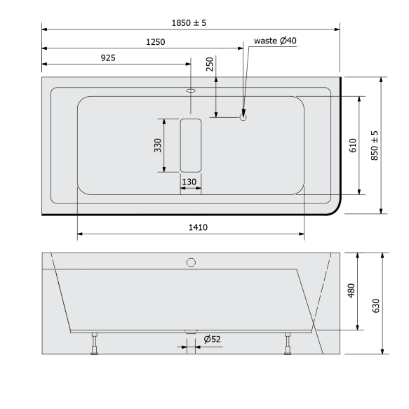 monoliitvann Marlene Curve L 185x85x63 cm, valge