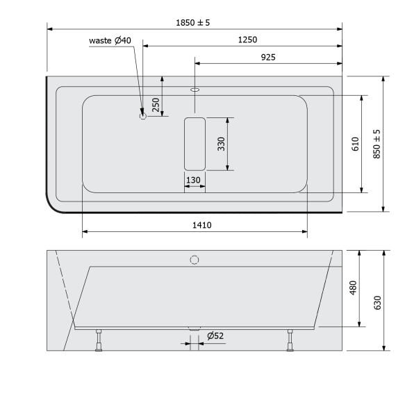 monoliitvann Marlene Curve R 185x85x63 cm, valge