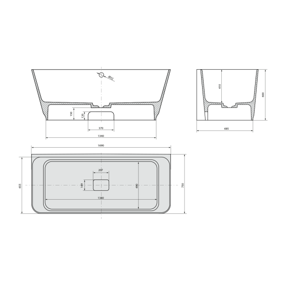 kivimassist vann Skylla 169x75x60 cm, valge