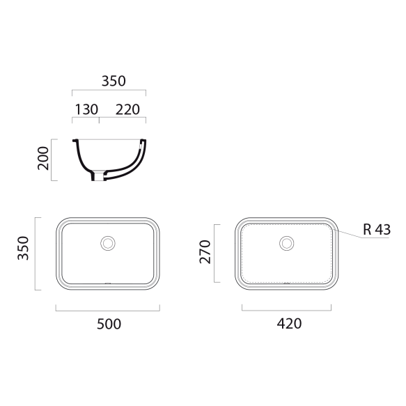 süvistatav valamu PURA/CLASSIC 35x50cm,  valge ExtraGlaze