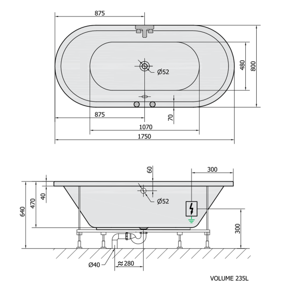 massaaživann  VIVA O  175x80x47cm,  Active Hydro-Air,  kroom