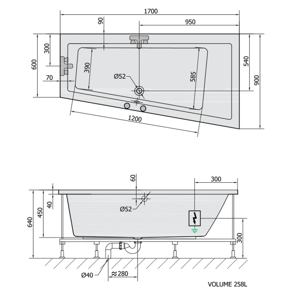 massaaživann  ANDRA R  170x90x45cm,  Attraction Hydro-Air,  kroom