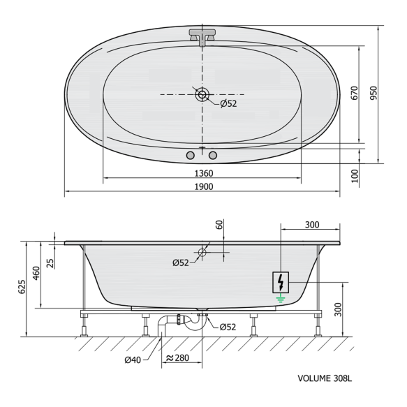massaaživann  STADIUM  190x95x46cm,  Attraction Hydro,  kroom