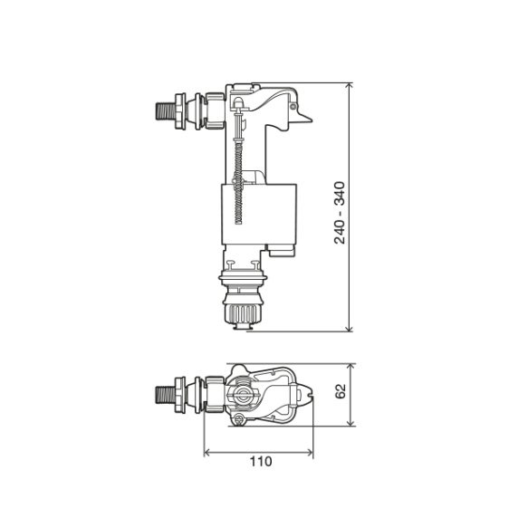 OLI universaalne vee sisselaskeklapp 3/8´´ messingkeere
