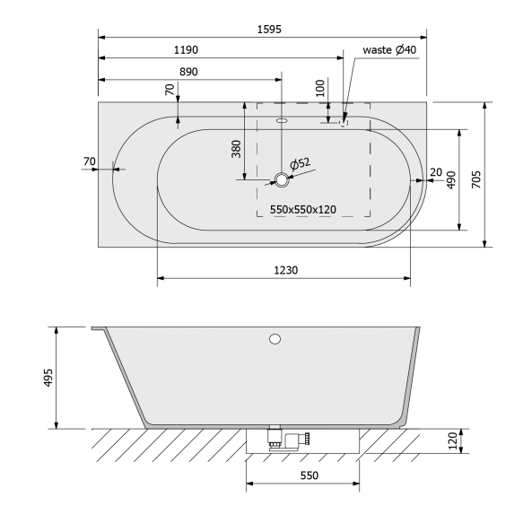 kivimassist vann Sussi Corner L 160x70x50 cm, valge/matt antratsiit