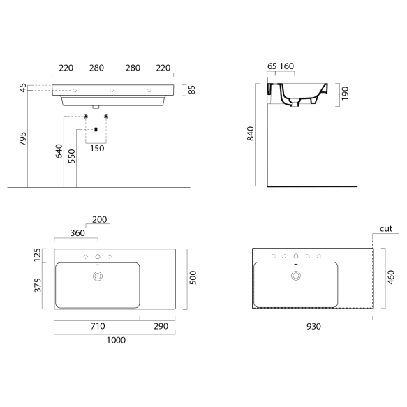 valamu NUBES 100x50cm,  R,  valge ExtraGlaze