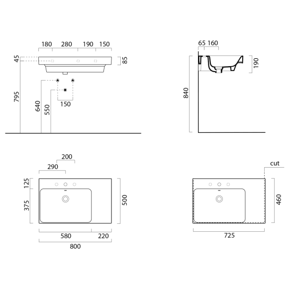 valamu NUBES 80x50cm,  R,  valge ExtraGlaze