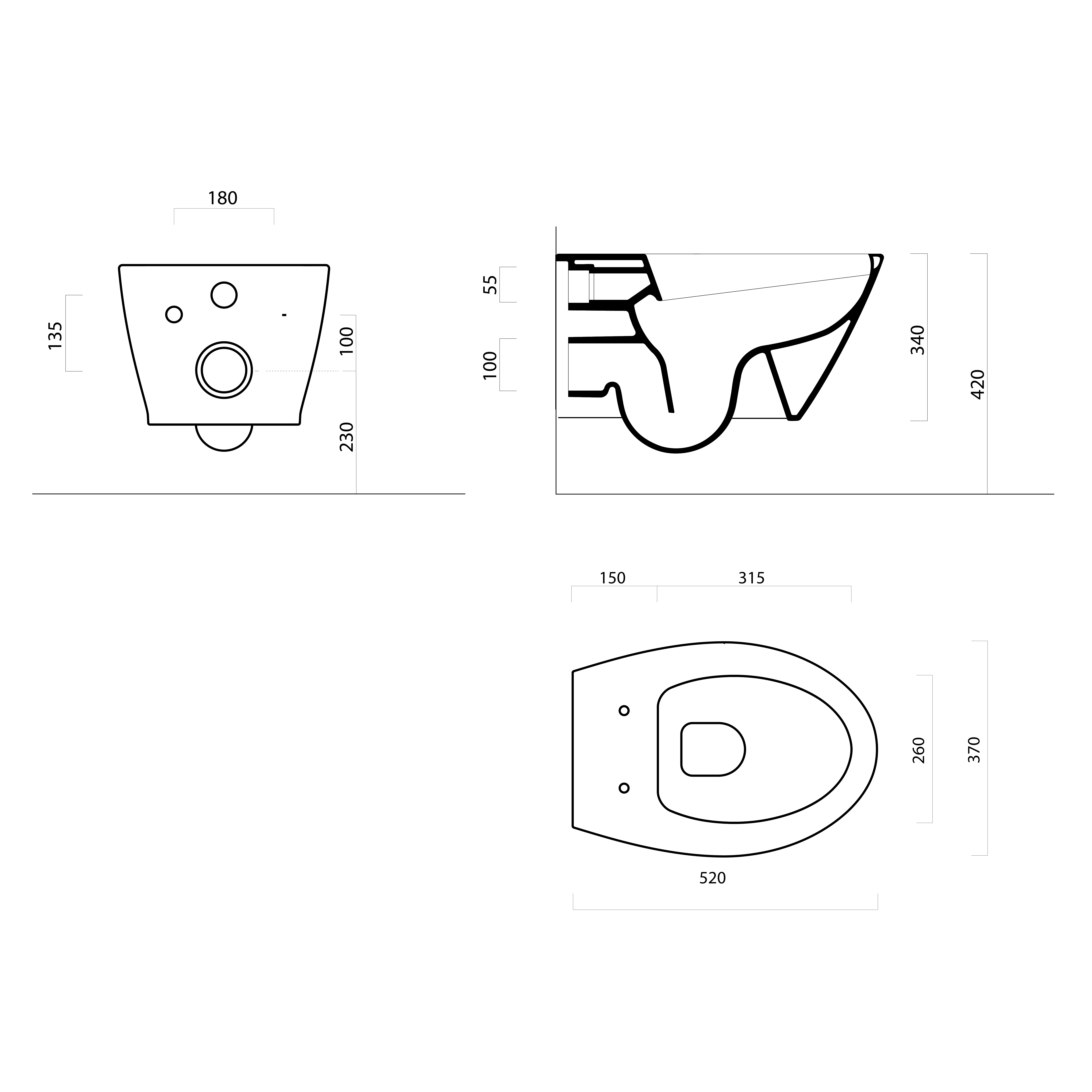seina wc Modo Swirlflush, 37x52 cm, must dual-matt