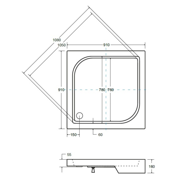 kandiline dušialus, 90x90x16, must
