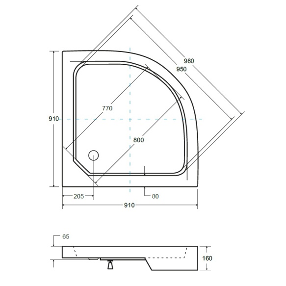 kumer dušialus, 90x90x16, must