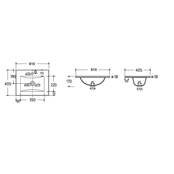 mööblivalamu 810x405x170 mm, valge
