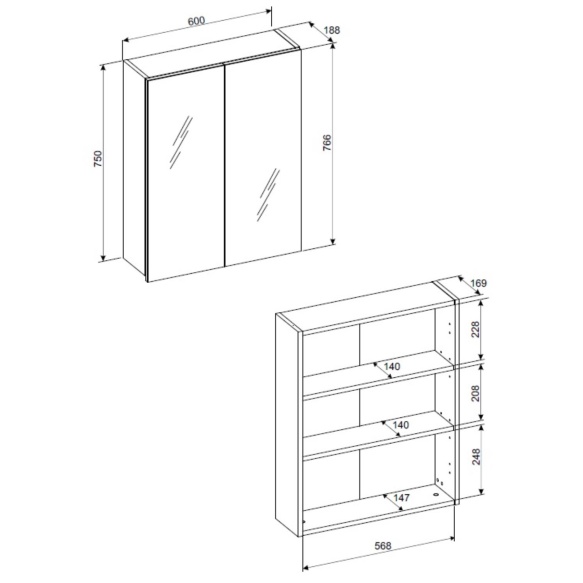 peegelkapp Cashmere Uni 60x19x75 cm
