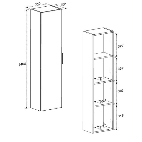 vannitoakapp Nybro, 1 uks, 35x25.2x140 cm
