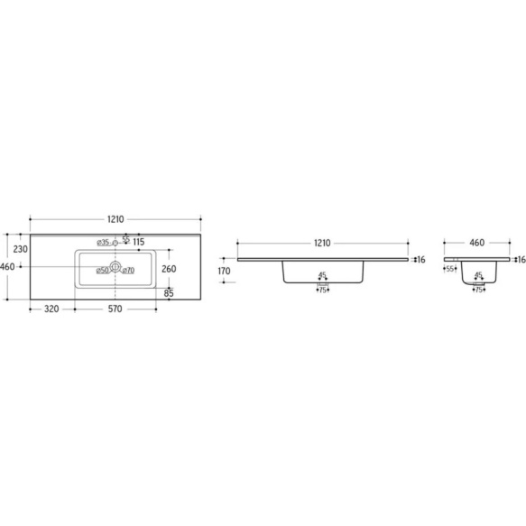 mööblivalamu 121x46x17 cm, valge
